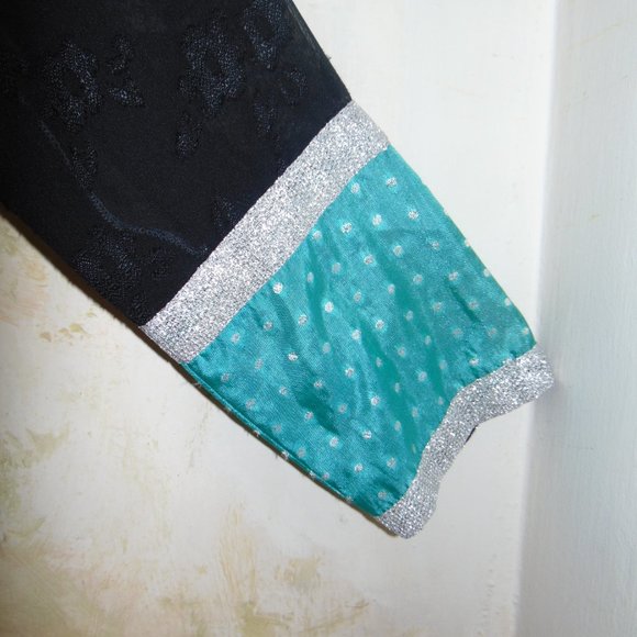 Ashraf Saleem Caftan Dress Long Black Kaftan Silver Embroidery Beads Sz S Hi Low - Picture 7 of 12